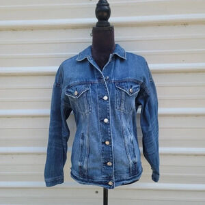 American Eagle Jean Jacket Womens Medium Wash Boho Biker Hippie Denim Sz XS